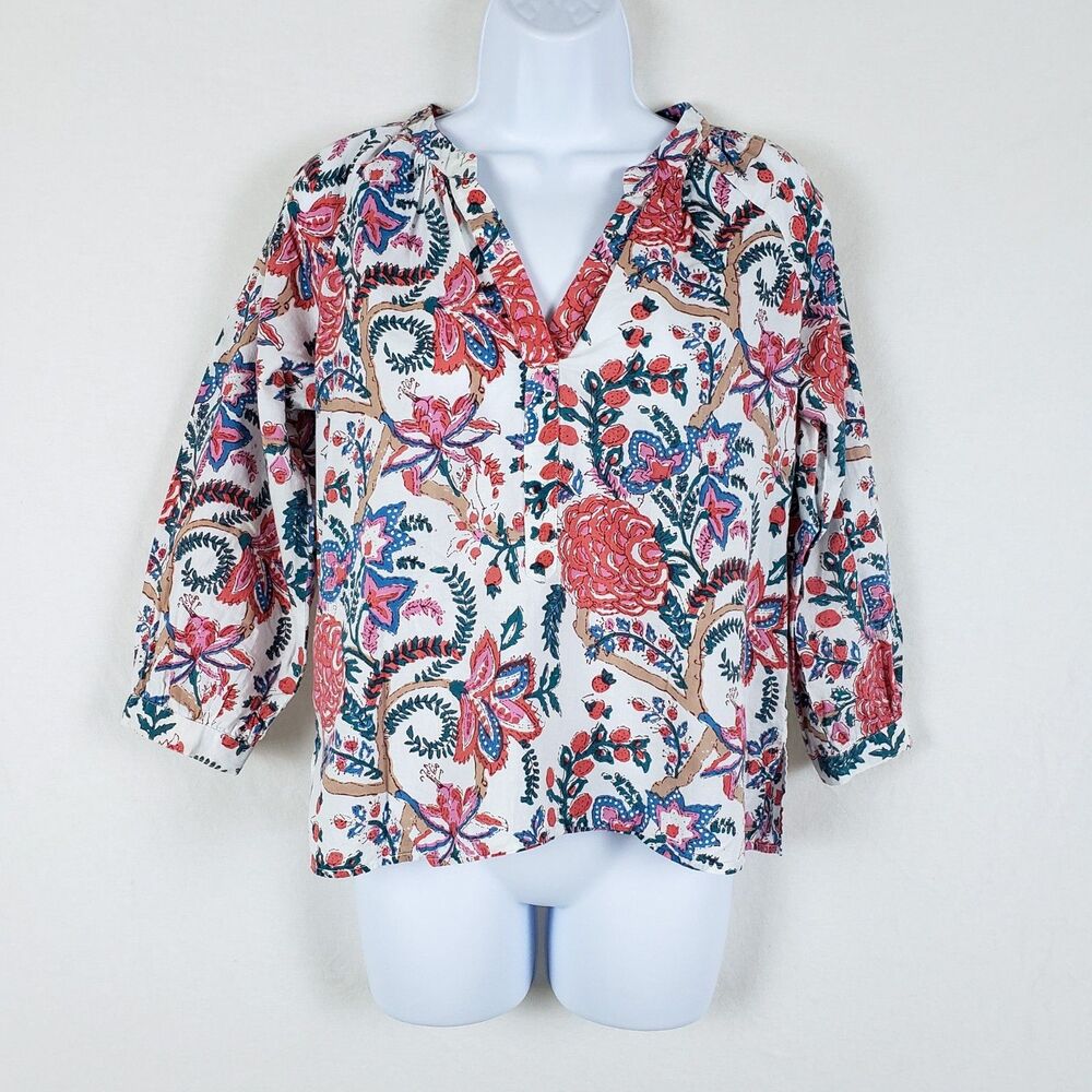 Soft Surroundings Floral Peasant Top Womens XS Relaxed Fit Boho Casual Resort